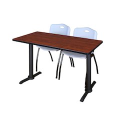 48 x 24 in. T-Base Training Seminar Table- Cherry & 2 M Stack Chairs- Grey