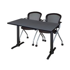 48 x 24 in. T-Base Training Seminar Table- Grey & 2 Cadence Nesting Chairs
