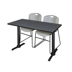 48 x 24 in. T-Base Training Seminar Table- Grey & 2 Zeng Stack Chairs- Grey
