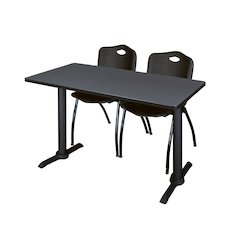 48 x 24 in. T-Base Training Seminar Table- Grey & 2 M Stack Chairs- Black