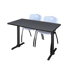 48 x 24 in. T-Base Training Seminar Table- Grey & 2 M Stack Chairs- Grey