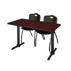 48 x 24 in. T-Base Training Seminar Table- Mahogany & 2 M Stack Chairs- Black