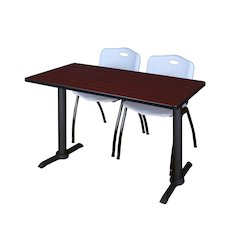 48 x 24 in. T-Base Training Seminar Table- Mahogany & 2 M Stack Chairs- Grey