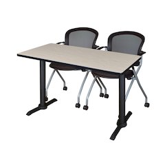 48 x 24 in. T-Base Training Seminar Table- Maple & 2 Cadence Nesting Chairs