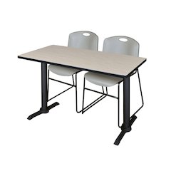 48 x 24 in. T-Base Training Seminar Table- Maple & 2 Zeng Stack Chairs- Grey