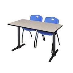 48 x 24 in. T-Base Training Seminar Table- Maple & 2 M Stack Chairs- Blue