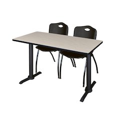 48 x 24 in. T-Base Training Seminar Table- Maple & 2 M Stack Chairs- Black