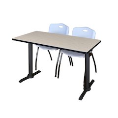 48 x 24 in. T-Base Training Seminar Table- Maple & 2 M Stack Chairs- Grey
