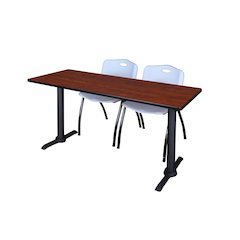60 x 24 in. T-Base Training Seminar Table- Cherry & 2 M Stack Chairs- Grey