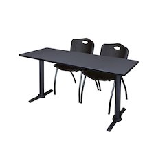 60 x 24 in. T-Base Training Seminar Table- Grey & 2 M Stack Chairs- Black