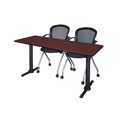 60 x 24 in. T-Base Training Seminar Table- Mahogany & 2 Cadence Nesting Chairs