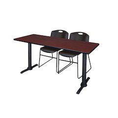 60 x 24 in. T-Base Training Seminar Table- Mahogany & 2 Zeng Stack Chairs- Black