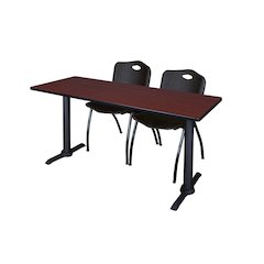 60 x 24 in. T-Base Training Seminar Table- Mahogany & 2 M Stack Chairs- Black