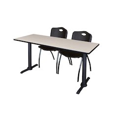 60 x 24 in. T-Base Training Seminar Table- Maple & 2 M Stack Chairs- Black