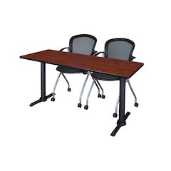 66 x 24 in. T-Base Training Seminar Table- Cherry & 2 Cadence Nesting Chairs