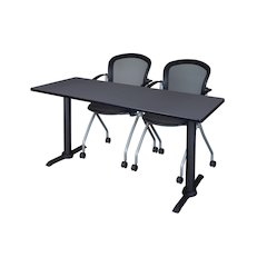 66 x 24 in. T-Base Training Seminar Table- Grey & 2 Cadence Nesting Chairs