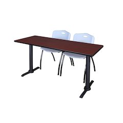 66 x 24 in. T-Base Training Seminar Table- Mahogany & 2 M Stack Chairs- Grey