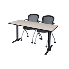 66 x 24 in. T-Base Training Seminar Table- Maple & 2 Cadence Nesting Chairs