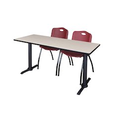 66 x 24 in. T-Base Training Seminar Table- Maple & 2 M Stack Chairs- Burgundy