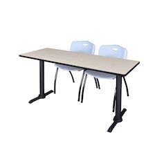 66 x 24 in. T-Base Training Seminar Table- Maple & 2 M Stack Chairs- Grey