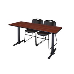 72 x 24 in. T-Base Training Seminar Table- Cherry & 2 Zeng Stack Chairs- Black