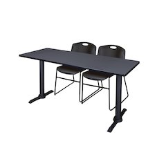 72 x 24 in. T-Base Training Seminar Table- Grey & 2 Zeng Stack Chairs- Black