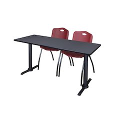 72 x 24 in. T-Base Training Seminar Table- Grey & 2 M Stack Chairs- Burgundy