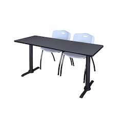 72 x 24 in. T-Base Training Seminar Table- Grey & 2 M Stack Chairs- Grey