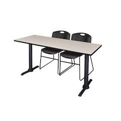 72 x 24 in. T-Base Training Seminar Table- Maple & 2 Zeng Stack Chairs- Black