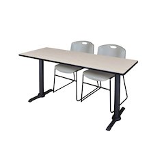 72 x 24 in. T-Base Training Seminar Table- Maple & 2 Zeng Stack Chairs- Grey