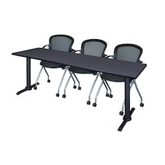 84 x 24 in. T-Base Training Seminar Table- Grey & 3 Cadence Nesting Chairs