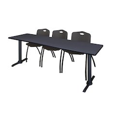 84 x 24 in. T-Base Training Seminar Table- Grey & 3 M Stack Chairs- Black