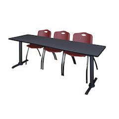 84 x 24 in. T-Base Training Seminar Table- Grey & 3 M Stack Chairs- Burgundy