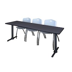 84 x 24 in. T-Base Training Seminar Table- Grey & 3 M Stack Chairs- Grey
