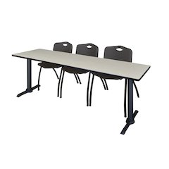 84 x 24 in. T-Base Training Seminar Table- Maple & 3 M Stack Chairs- Black