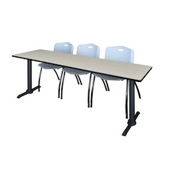 84 x 24 in. T-Base Training Seminar Table- Maple & 3 M Stack Chairs- Grey
