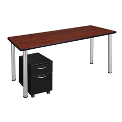 Kee 60" Single Mobile Pedestal Desk- Cherry/ Chrome