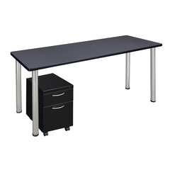 Kee 60" Single Mobile Pedestal Desk- Grey/ Chrome