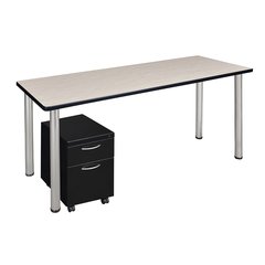 Kee 60" Single Mobile Pedestal Desk- Maple/ Chrome