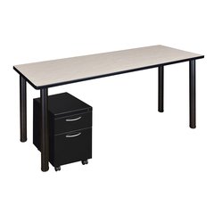 Kee 66" Single Mobile Pedestal Desk- Maple/ Black