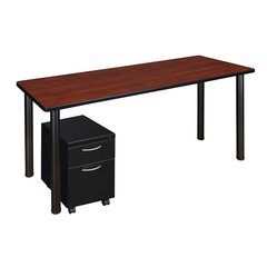 Kee 72" Single Mobile Pedestal Desk- Cherry/ Black