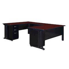 66 x 72 in. U Shaped Desk with Double Pedestal Drawer Unit- Mahogany