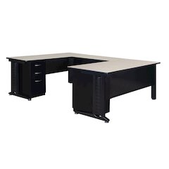 66 x 72 in. U Shaped Desk with Double Pedestal Drawer Unit- Maple