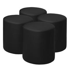 Logan Round Vinyl Ottoman (Set of 4)- Black