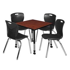 30 Square Mobile Classroom Table- Cherry & 4 Andy 18 Stack Chairs- Black