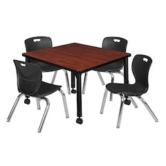 30 Square Mobile Classroom Table- Cherry & 4 Andy 12 Stack Chairs- Black