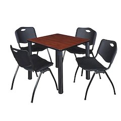 30 in Square Breakroom Table- Cherry Top, Black Legs, 4 M Stack Chairs- Black