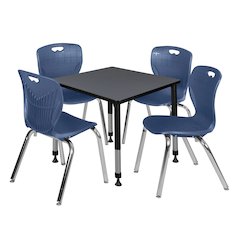 30 Square Adjustable Classroom Table- Grey & 4 Andy 18 Stack Chairs- Blue