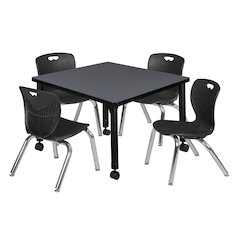 30 Square Mobile Classroom Table- Grey & 4 Andy 12 Stack Chairs- Black