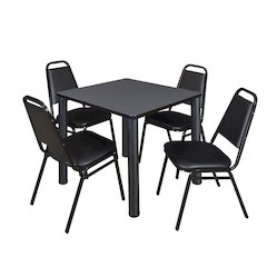 30 in Square Breakroom Table- Grey Top, Black Legs, 4 Restaurant Stack Chairs